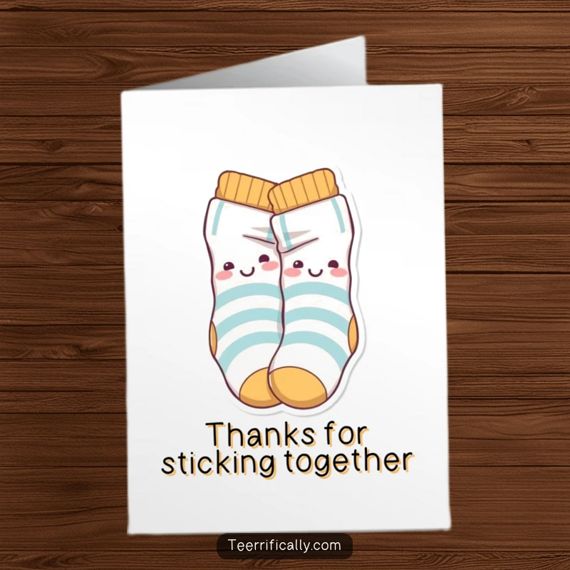 Funny Free Printable Thank You Card: a pair of socks happily knotted together, conveying thanks in a playful manner.