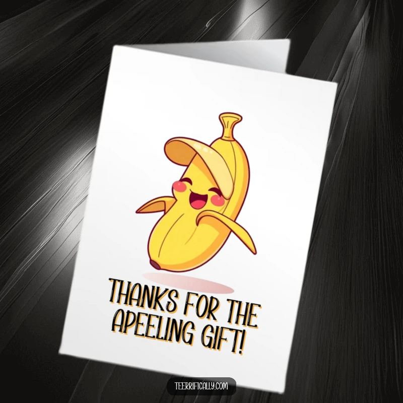 Funny Free Printable Thank You Card: A giggling banana peels itself with playful abandon, spreading cheer and gratitude humorously.