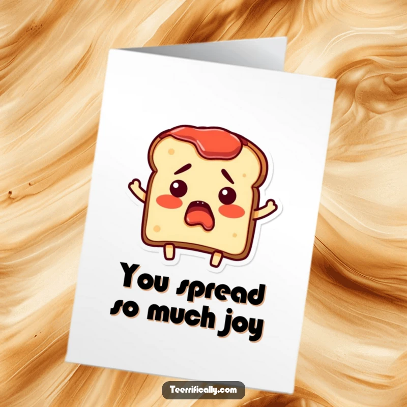 Funny Free Printable Thank You Card: a piece of toast looking surprised with jam spread on its edges, expressing thanks.