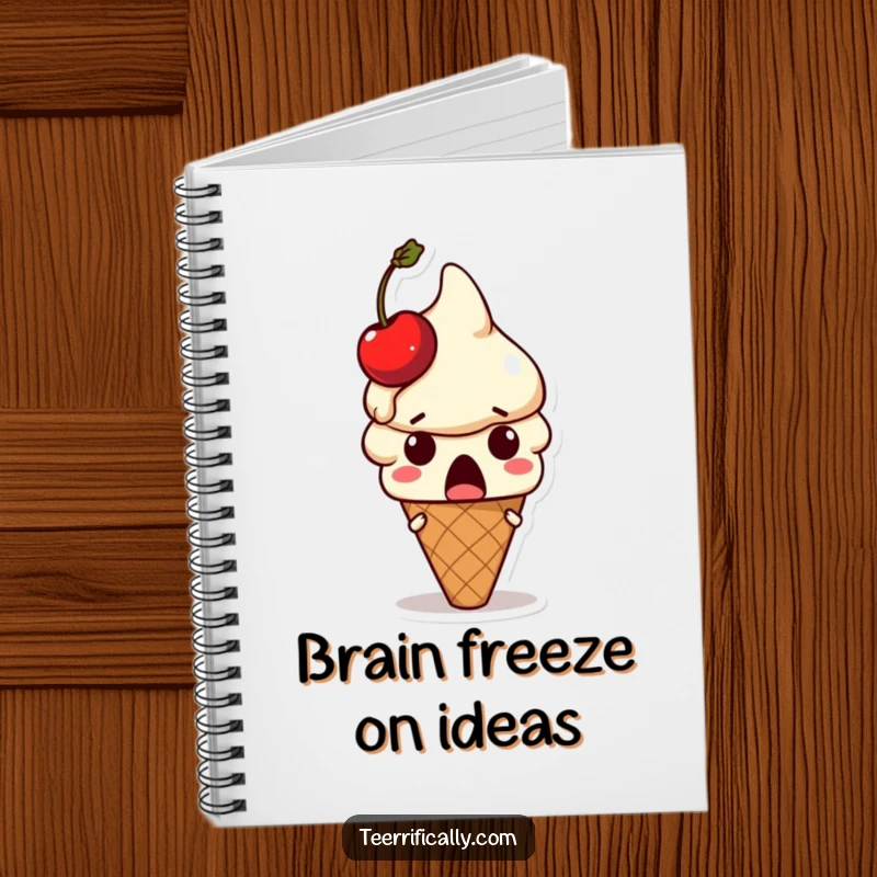 Funny ice cream notebook: Surprised ice cream cone character with a melting cherry on its head, a fun funny gift.
