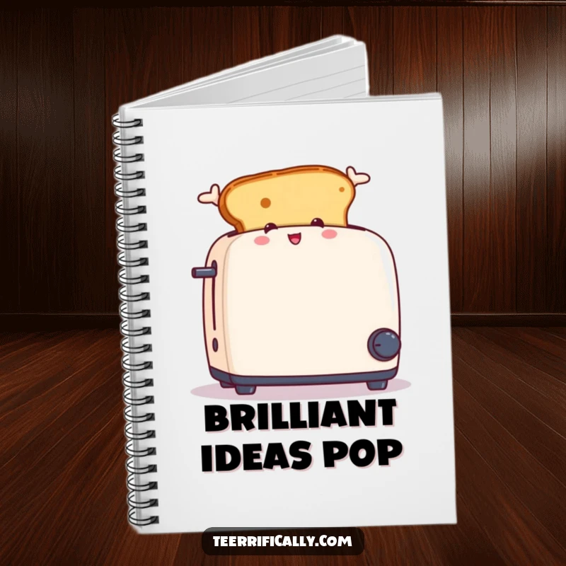 Funny notebook cover with a piece of toast with ears jumping out of a toaster, great for journaling.