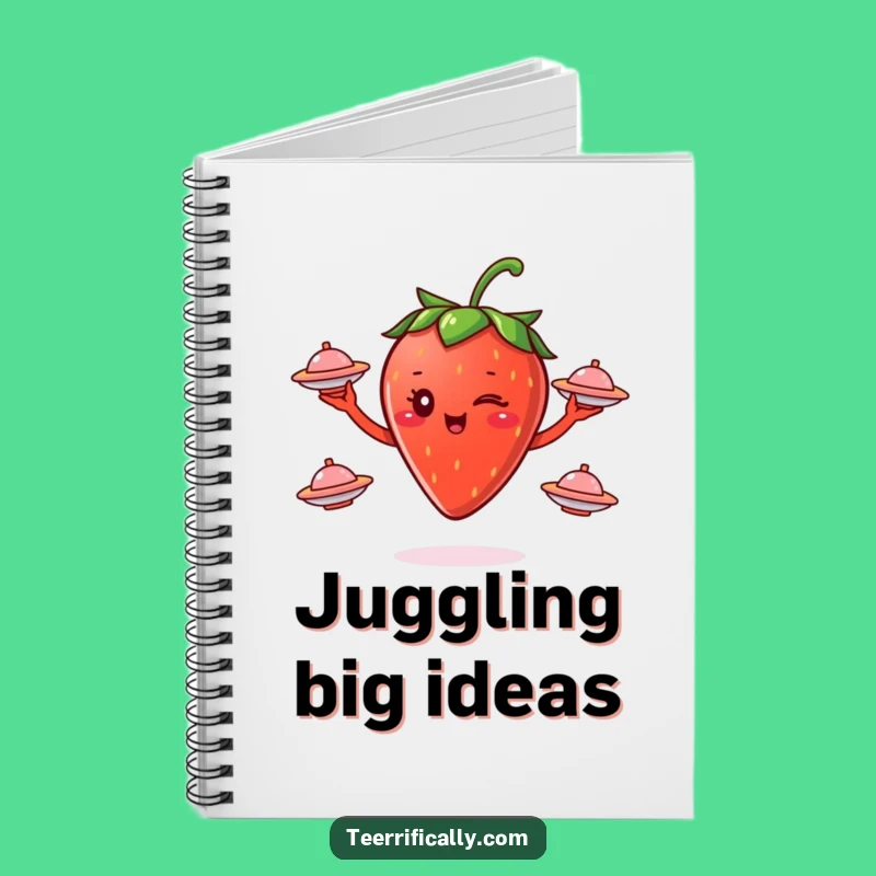 Funny Strawberry Juggling Saucers Notebook - Cosmic Notes & Ideas Gift