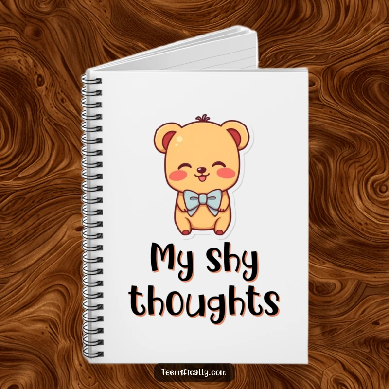 Funny notebook featuring a shy hot dog character wearing a small bowtie and blushing, ideal for creative writing.