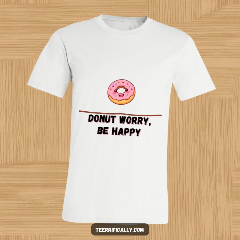 Funny donut t-shirt depicting a happy, round donut expertly balancing on a thin tightrope, showcasing skill and a sprinkle of bravery.