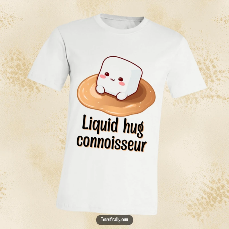 Funny Marshmallow T-Shirt: A fluffy marshmallow lazily floats on a warm sea of hot cocoa, radiating pure chill and comfort.