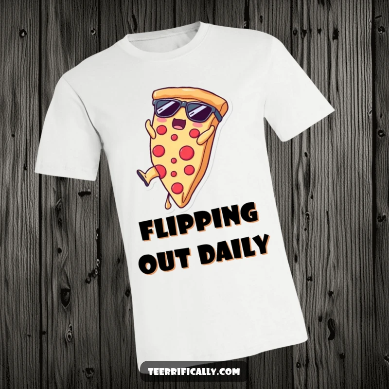 Funny pizza slice wearing sunglasses doing a somersault, cool graphic t-shirt for a funny gift.