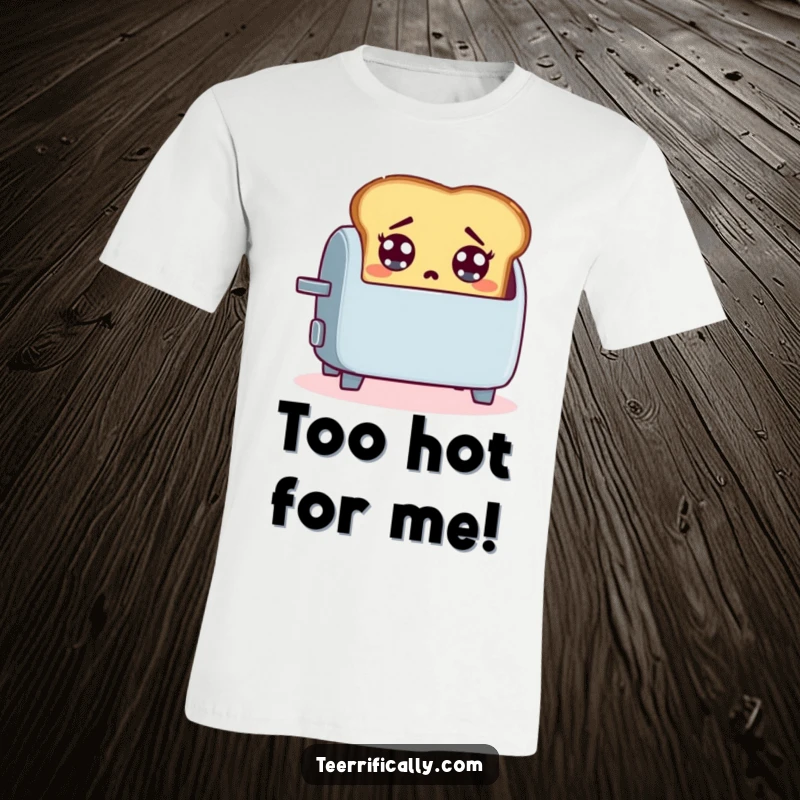 Funny t-shirt depicting a wide-eyed, startled slice of toast leaping out of a toaster, a symbol of morning excitement.