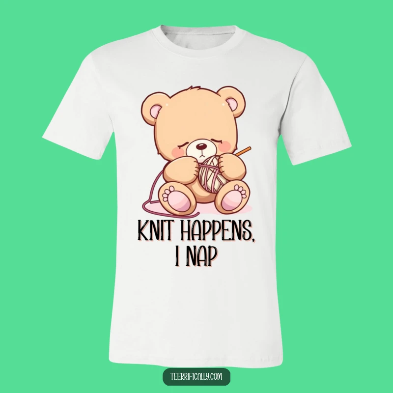 Funny Sleepy Bear Knitting T-Shirt: Wear Your Yarn Struggles with Adorable Humor