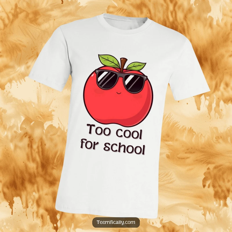 Funny apple shirt showing a plump red apple with sunglasses, winking slyly, perfect for a cool and humorous look.
