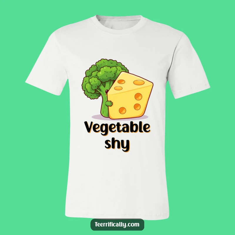 Funny Shy Broccoli T-Shirt: Cheese Slice Hiding Design, Great Humorous Gift