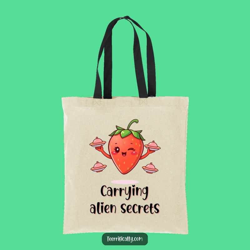 Funny Strawberry Juggling Saucers Tote Bag - Carry Your Cosmic Essentials