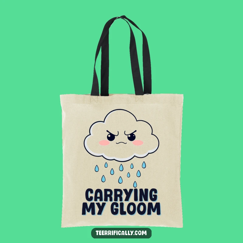 Funny Grumpy Cloud Tote Bag - Stylish Raining Happy Drops, Contrasting Humor, Eco-Friendly