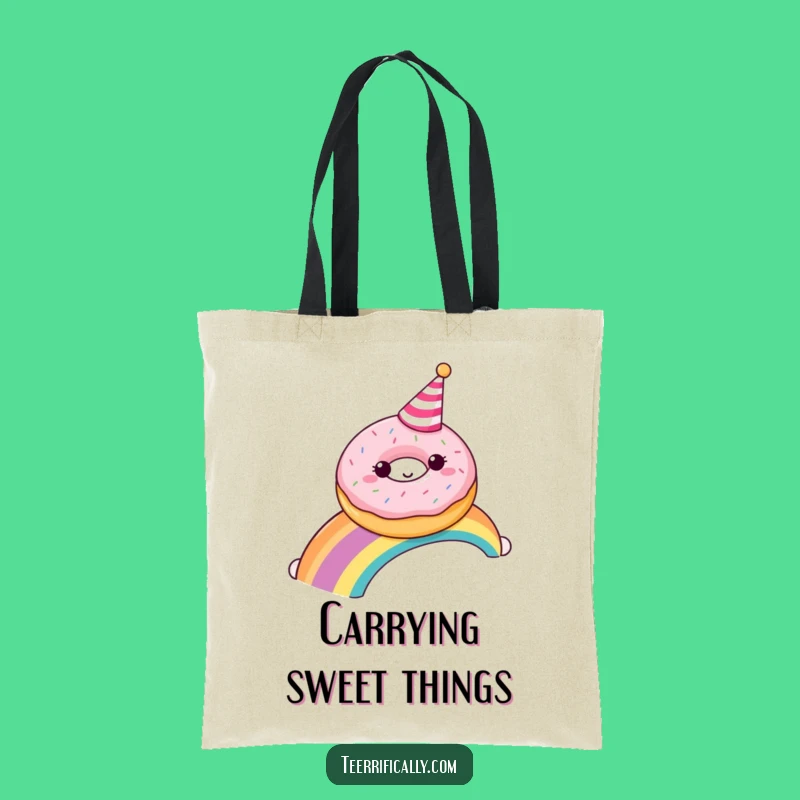 Funny Donut Rainbow Party Tote Bag - Whimsical Carryall