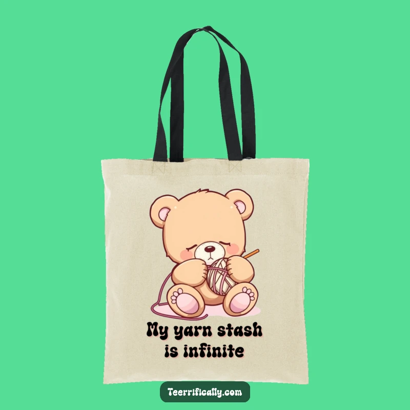 Funny Sleepy Bear Knitting Tote Bag: Carry Your Craft Supplies with Cute Comedy