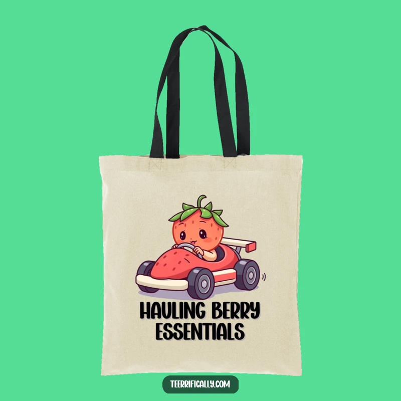 Funny Strawberry Race Car Tote Bag: Carry Your Laughs in This Berry Driving Style!