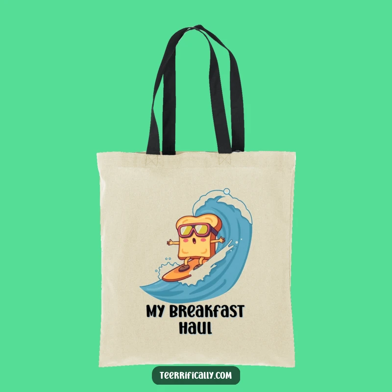 Funny Toast Surfing Tote Bag: Carry Your Day with Hilarious Breakfast Vibes